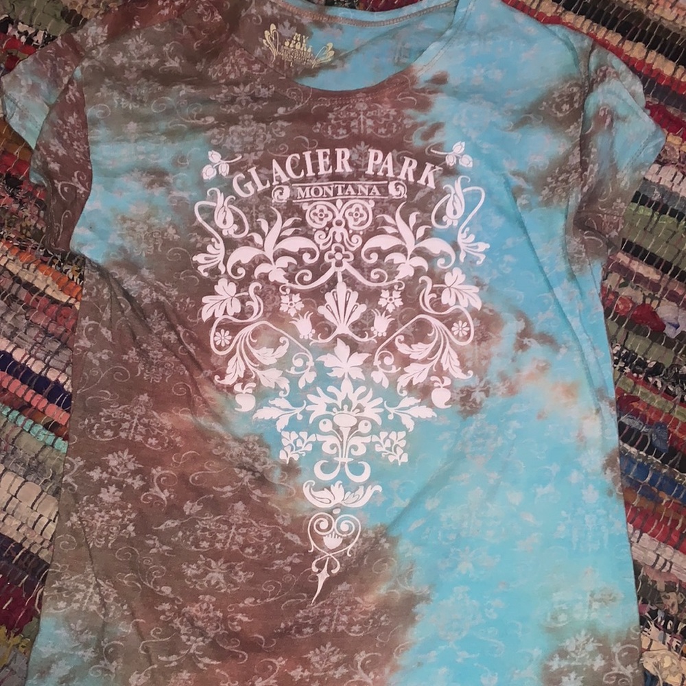 now and brown short sleeve glacier park, montana shirt